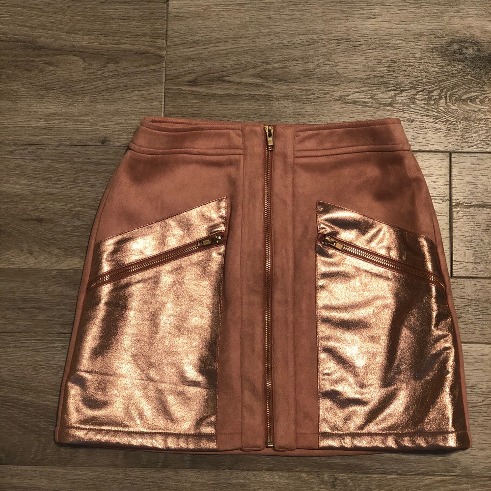 Wild Honey Faux Suede Rose Gold Metallic Skirt